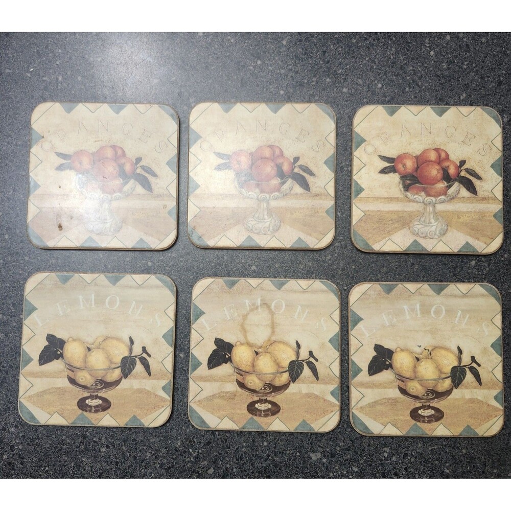Pimpernel Fruit Pictorial Square Cork-Back Coasters Set of 6 Made in England